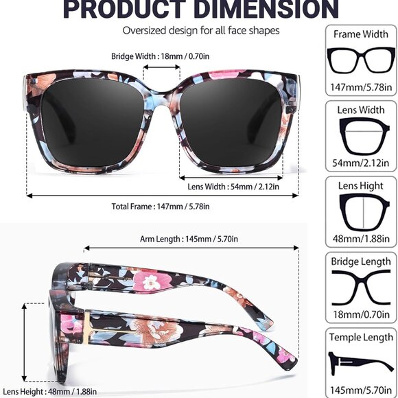 2 Pack Oversized Polarized Fit Over Sunglasses UV Protection for Women Men - Picture 5 of 6